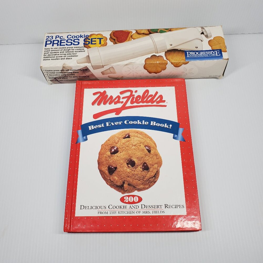 Mrs. Fields Best ever Cookie Book & 23 Pc Progressive International Cookie Press